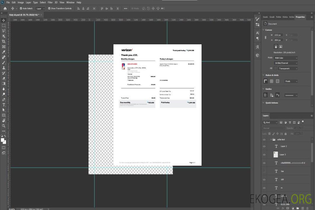 Reçu de paiement de la société Verizon template